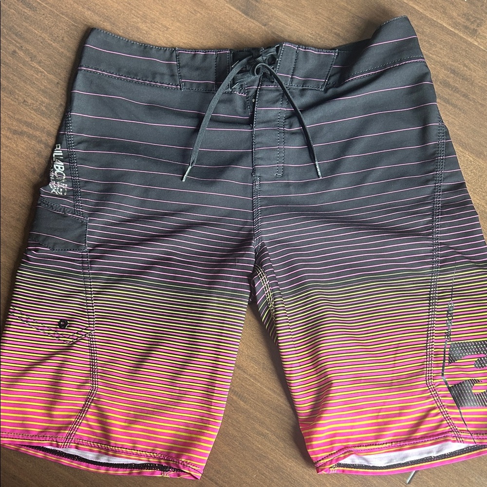 Billabong Black and Pink Striped Board Shorts